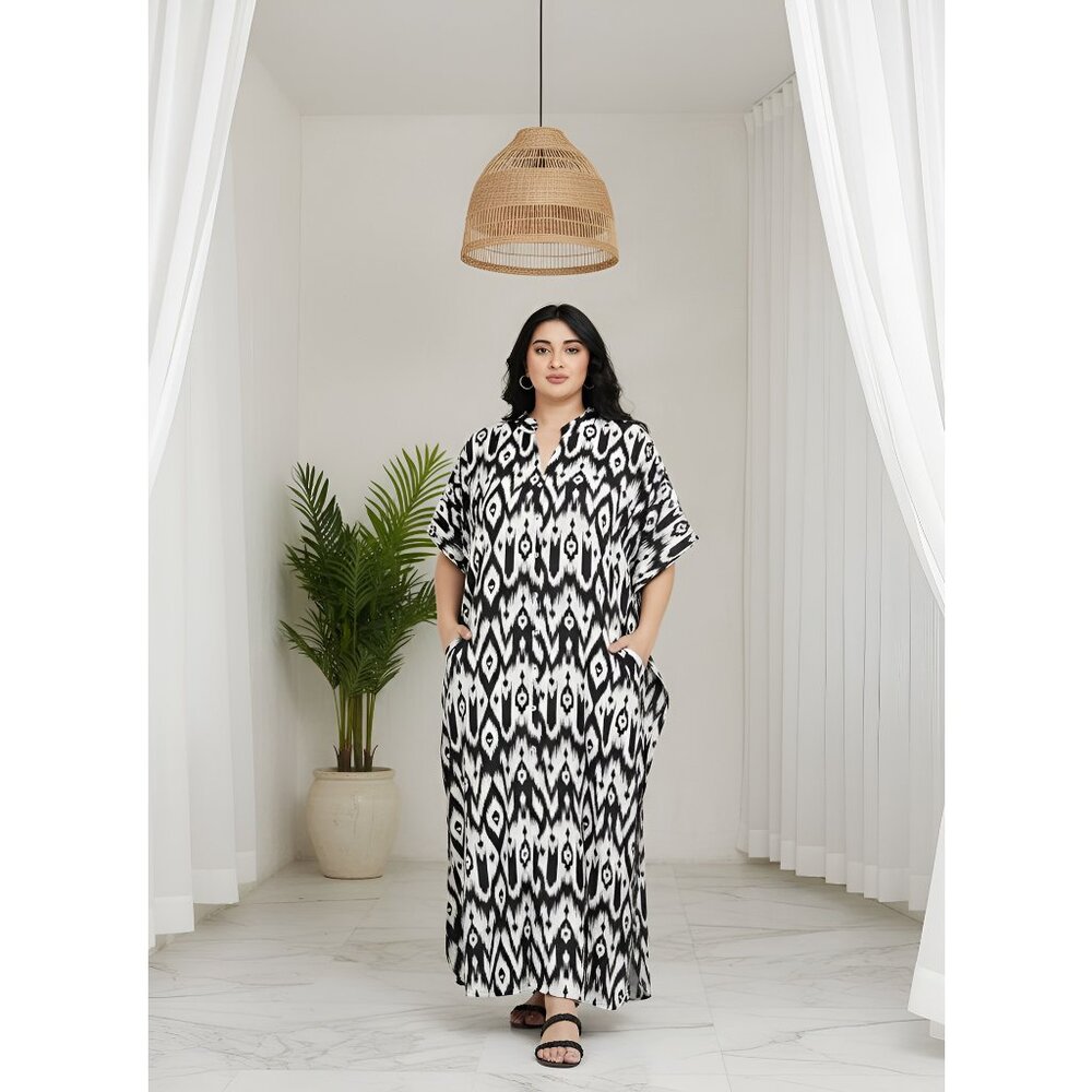 Gypsie Blu Plus Size Women Kaftan Dress Button Down Side Slit Maxi Dresses